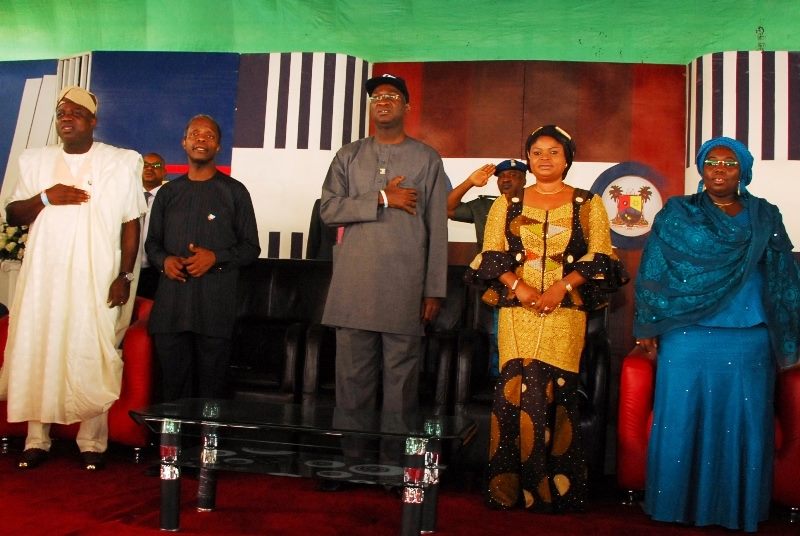 All Progressives Congress (APC) Lagos State Governorship Candidate, Mr. Akinwunmi Ambode, APC Vice-Presidential Candidate, Professor Yemi Osinbajo, Lagos State Governor, Babatunde Raji Fashola (SAN), Lagos State Deputy Governor, Mrs. Adejoke Orelope-Adefulire, and Lagos State Governorship Candidate's Running Mate, Dr. (Mrs.) Oluranti Idiat Adebule