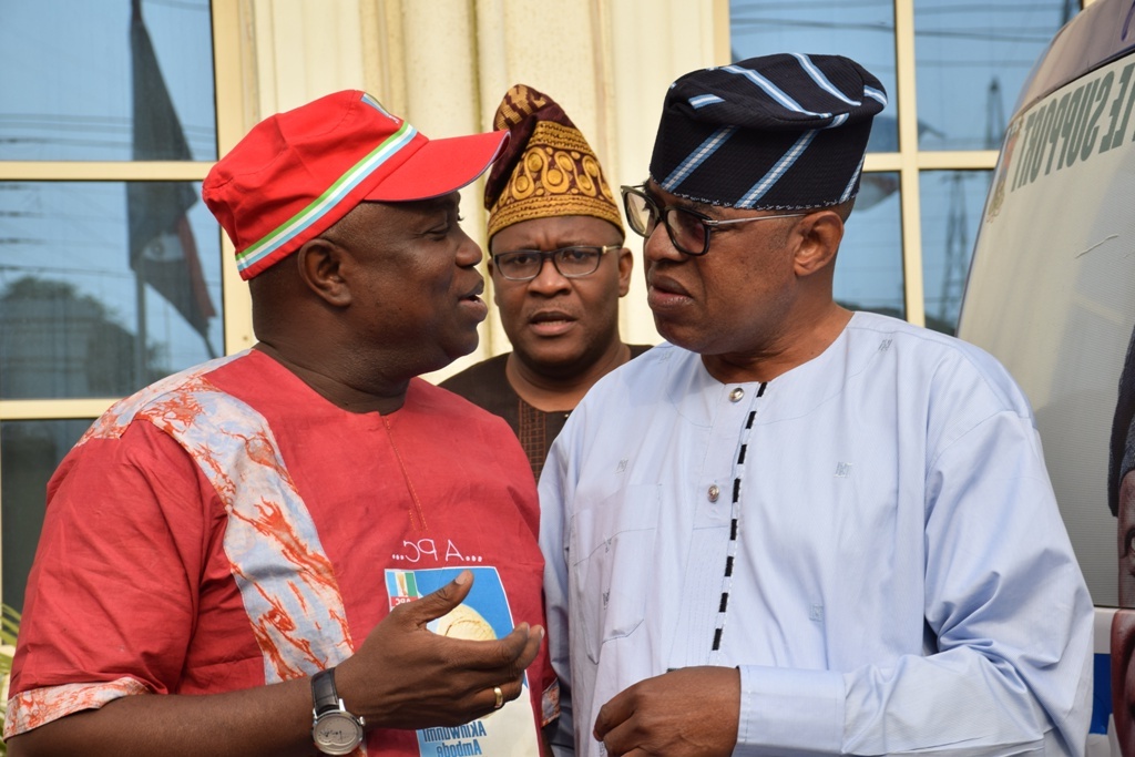 All Progressives Congress (APC) Lagos State Governorship Candidate Mr. Akinwunmi Ambode, Hon. Tunde Brahimo and Senator Gbenga Ashafa at the Interactive Session with the All Progressives Congress Candidates in Lagos State held at the Akinwunmi Ambode Campaign Organization, Gbagada, Lagos.