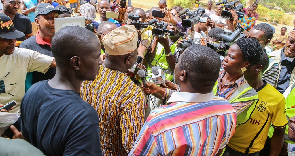 Akinwunmi Ambode being Interviewed by Journalists after Casting his Vote