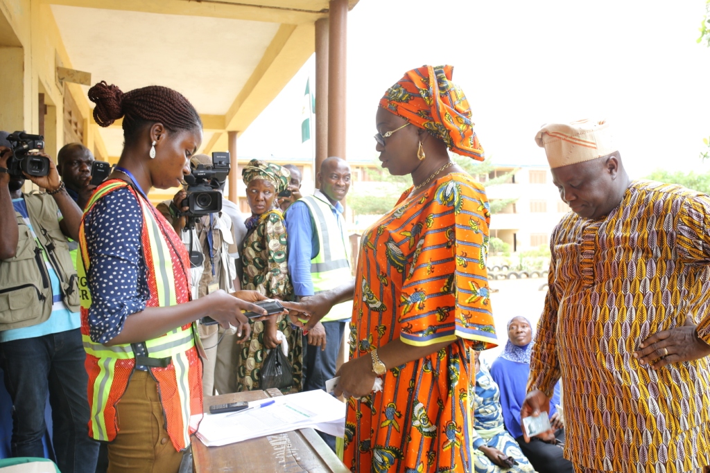 Mrs. Bolanle Ambode, the Wife of Mr. Akinwunmi Ambode Getting Accredited with the Card Reader