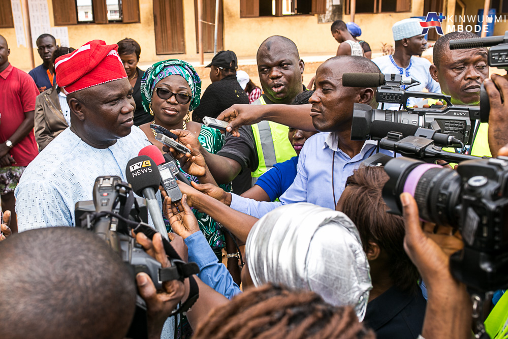 Akinwunmi Ambode being Interviewed by Journalists after his Accreditation